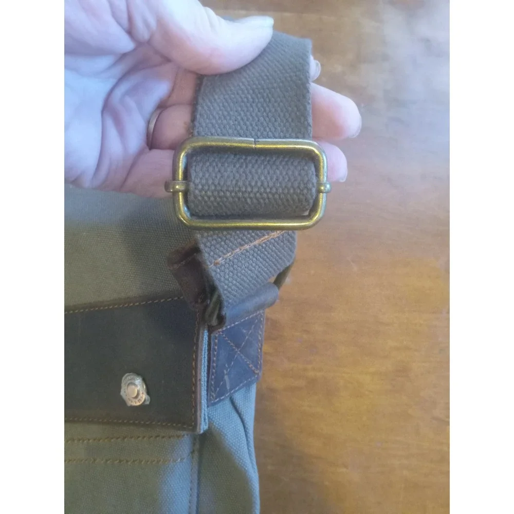 Augur Messenger Bag Sage Green Canvas Brown Leather Trim Crossbody Satchel Large